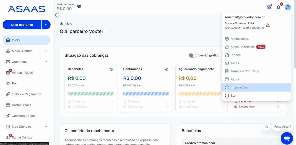 Clique em Integrações