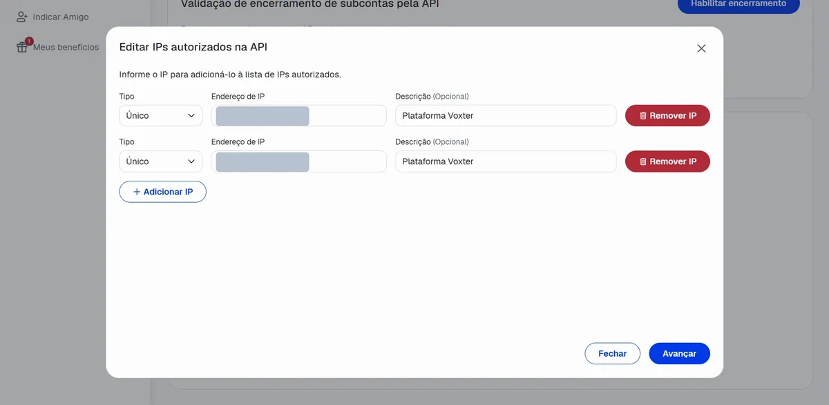 Informe os dois IPs