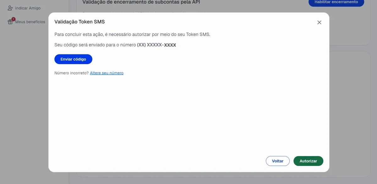 Confirme com o código do SMS