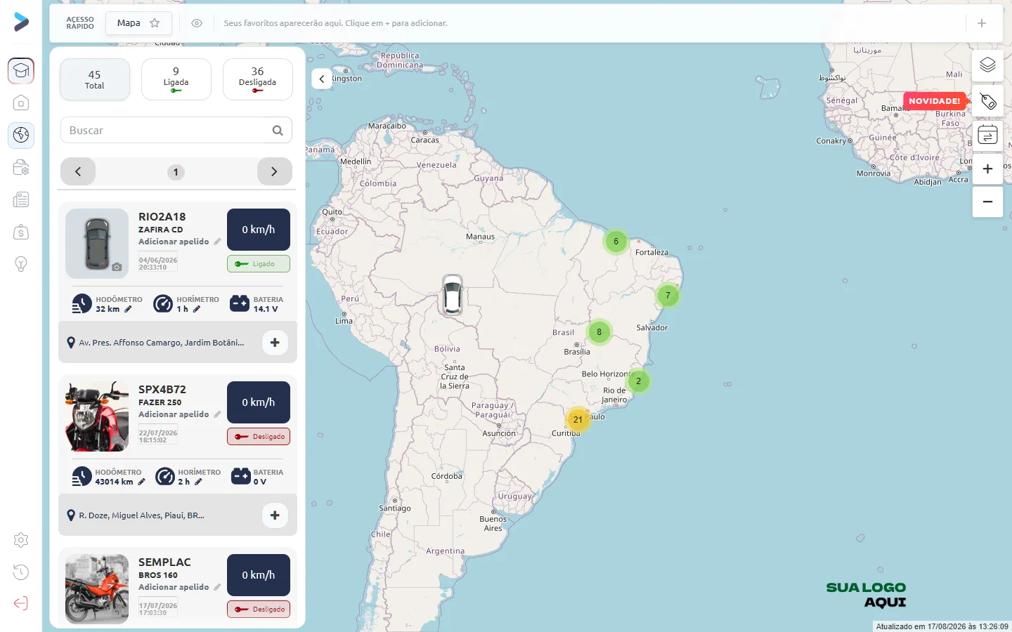 Monitoramento no mapa da Plataforma Voxter