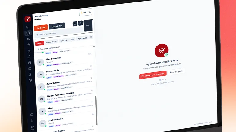 Tela do Sistema de Atendimento Voxter, com a fila de conversas