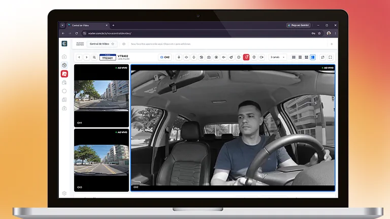 Central de vídeo da Plataforma de Rastreamento, com três câmeras ao vivo